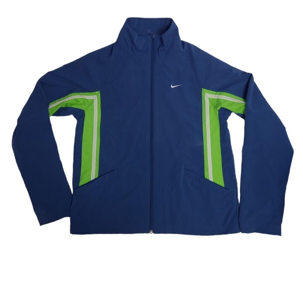 VINTAGE Y2K Nike blue zip up collared‎ racing stripe track jacket S